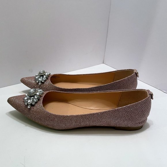 Jewel Badgley Mischka Pink & Silver Pointy Toe Flats with Gem Embellishment Sz.8 - Picture 5 of 11